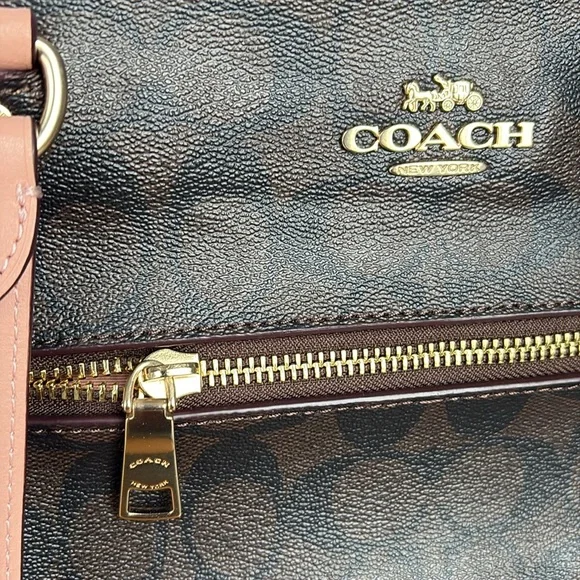 Coach Signature Gallery Tote Brown with Pink Handles - Picture 5 of 12